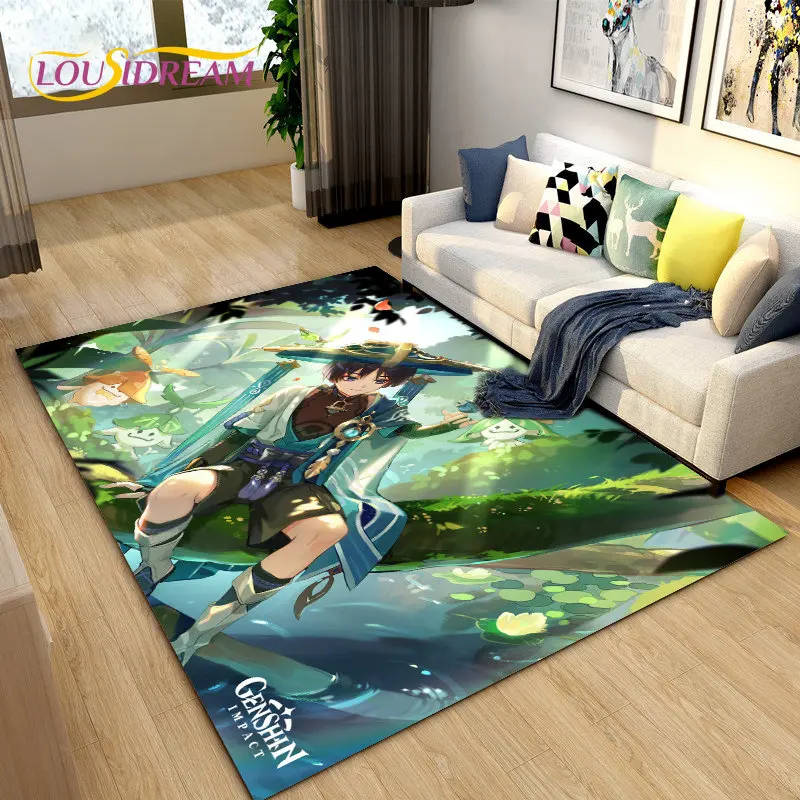 การ์ตูนเกม Gamer Genshin Impact พรมพรมพรมสำหรับห้องรับแขกห้องนอนโซฟาพรมเช็ดเท้าตกแต่ง,เด็ก Non-Slip