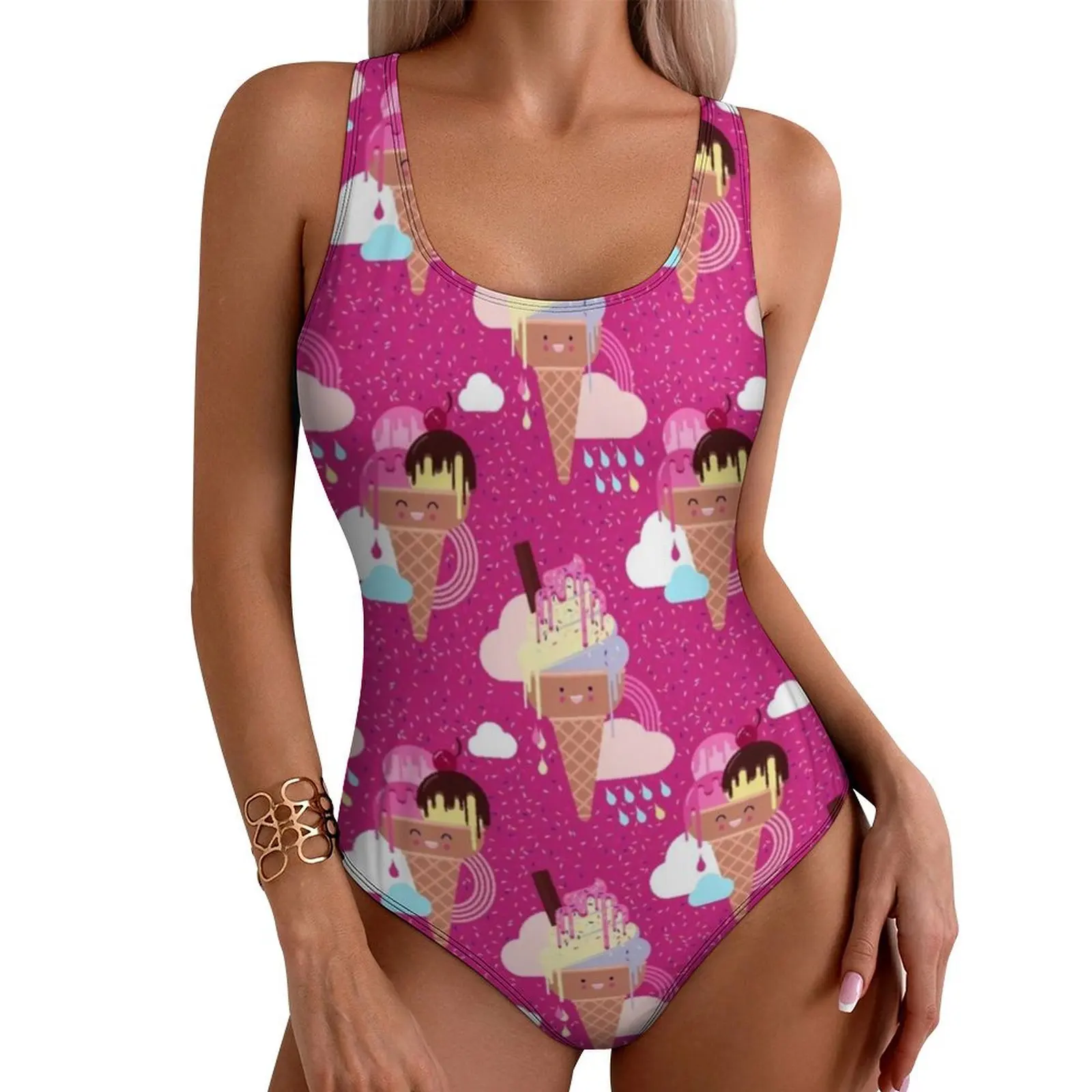 Ice Creams Pattern Swimsuit Sweet Lolly Print One Piece Swimwear Push Up Kawaii Bathing Suits Sexy Holiday Graphic Beach Outfits