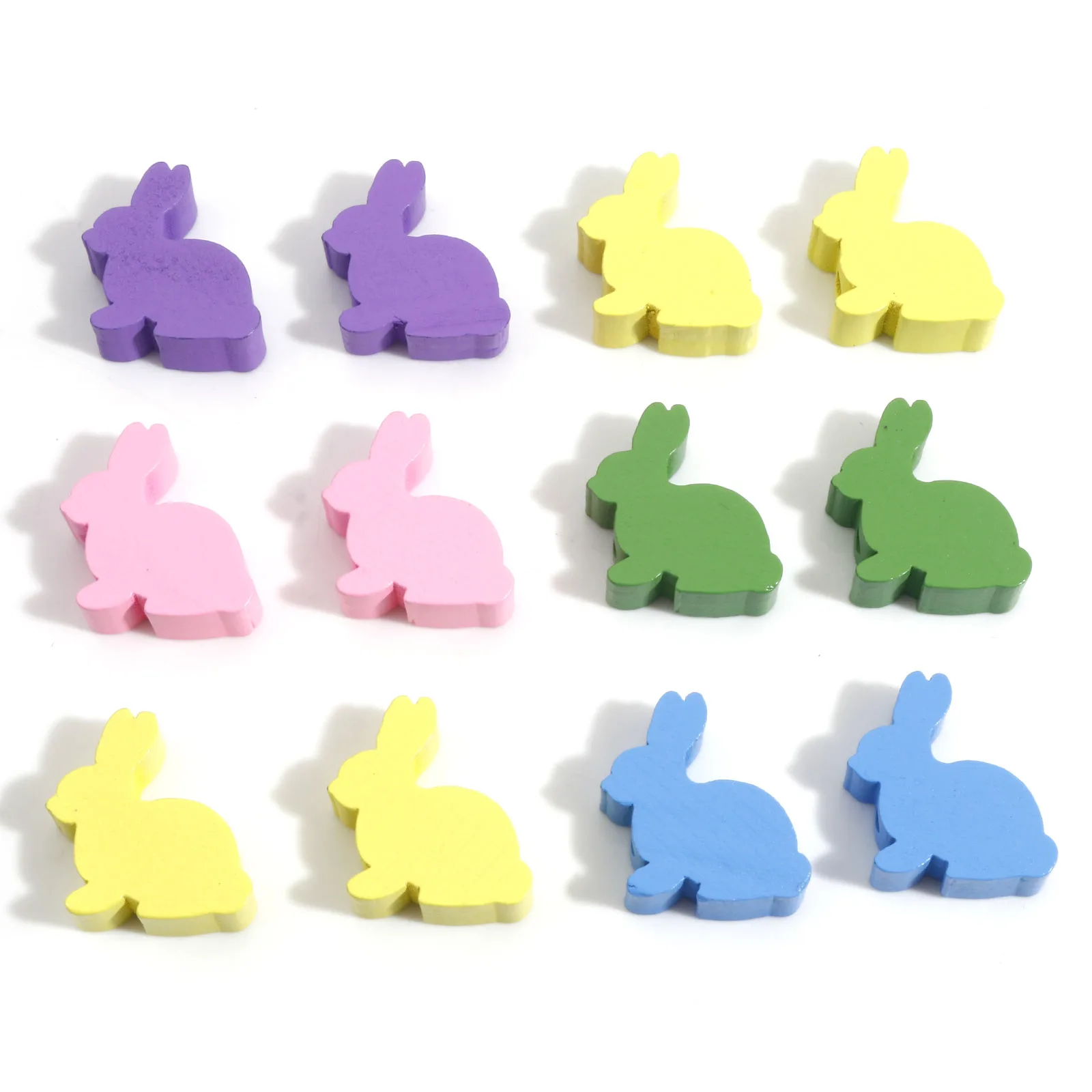 Hinoki Wood Easter Day Spacer Beads Rabbit Animal Multicolor DIY Making Bracelets Women Party Jewelry About 24mm x 24mm,10PCs