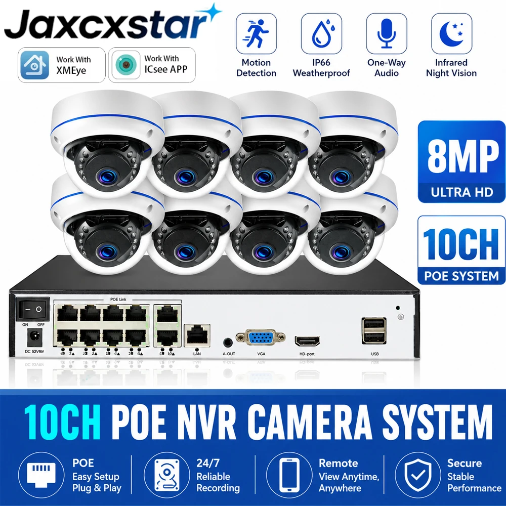 8CH 4K NVR Kit 8MP POE Security Camera System Audio Record Indoor Outdoor Vandalproof CCTV Video Surveillance Kit