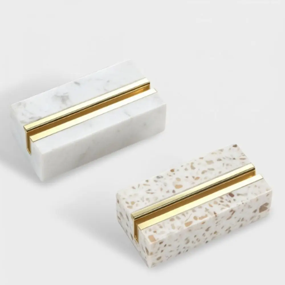 Marble Texture Desktop Business Card Holder Display Clip Elegant Menu Card Display Holder Creative Design Stand Base