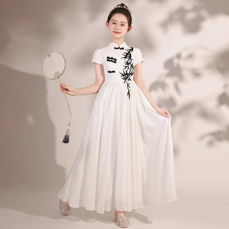 Girls' Guzheng Erhu Costume Folk Music Ensemble Performance Children's New Chinese Style Dress Spring