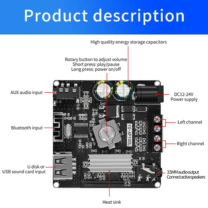 YS-AP100L Bluetooth Digital Amplifier Board Version BT5.1 Amplifier Board Amplifier Board + DC Adapter