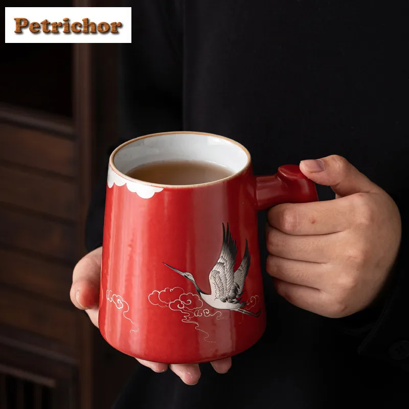 

500ml Forbidden City Red Crane Filter Tea Separator Cup Vintage Tea Mug With Infuser Household Tea Maker Office Water Cup Craft