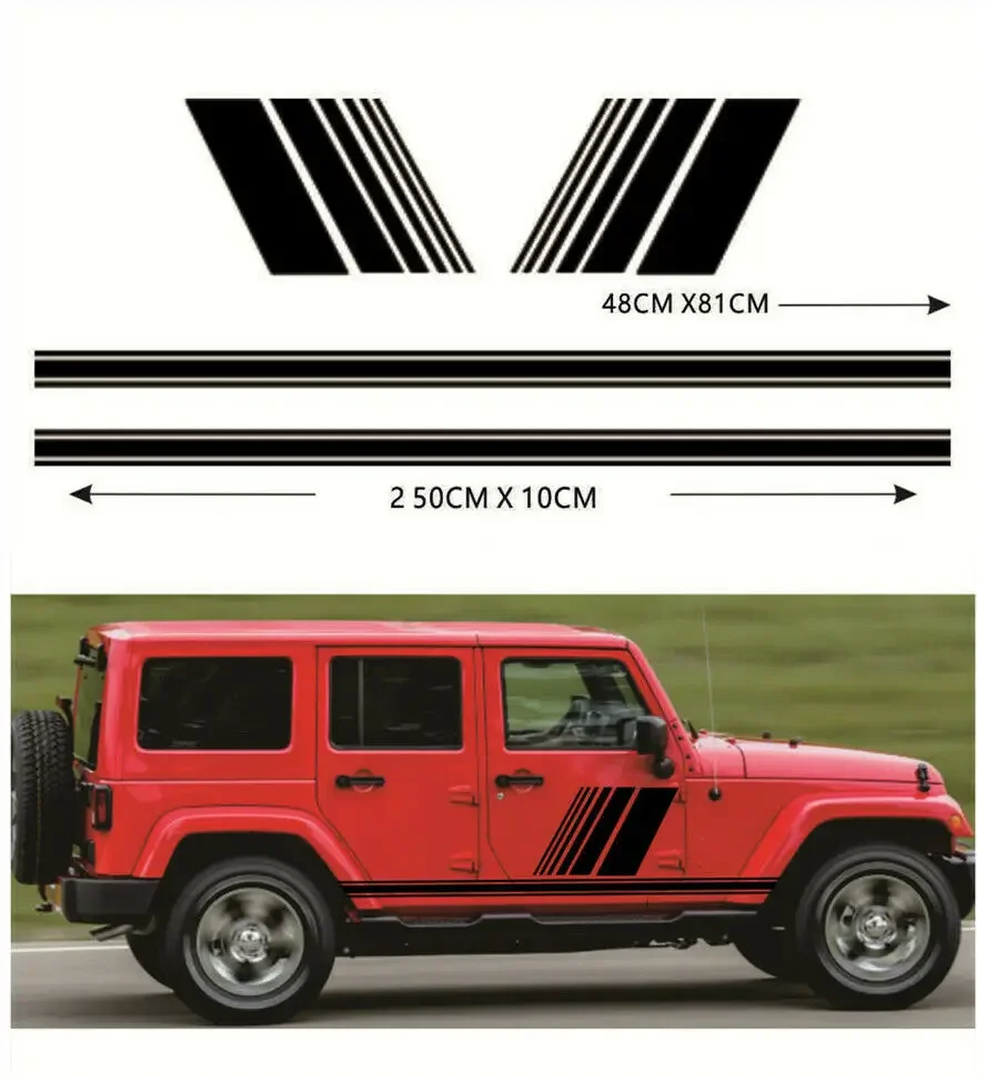 

2x Black Car Door Side Skirts Vinyl Sport Racing Stripe Graphics Decal Stickers