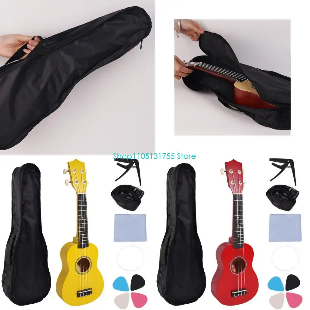 

K0EF 21-дюймовая маленькая портативная обучающая игрушка для укулеле с 4 струнами, текстура липы и укулеле