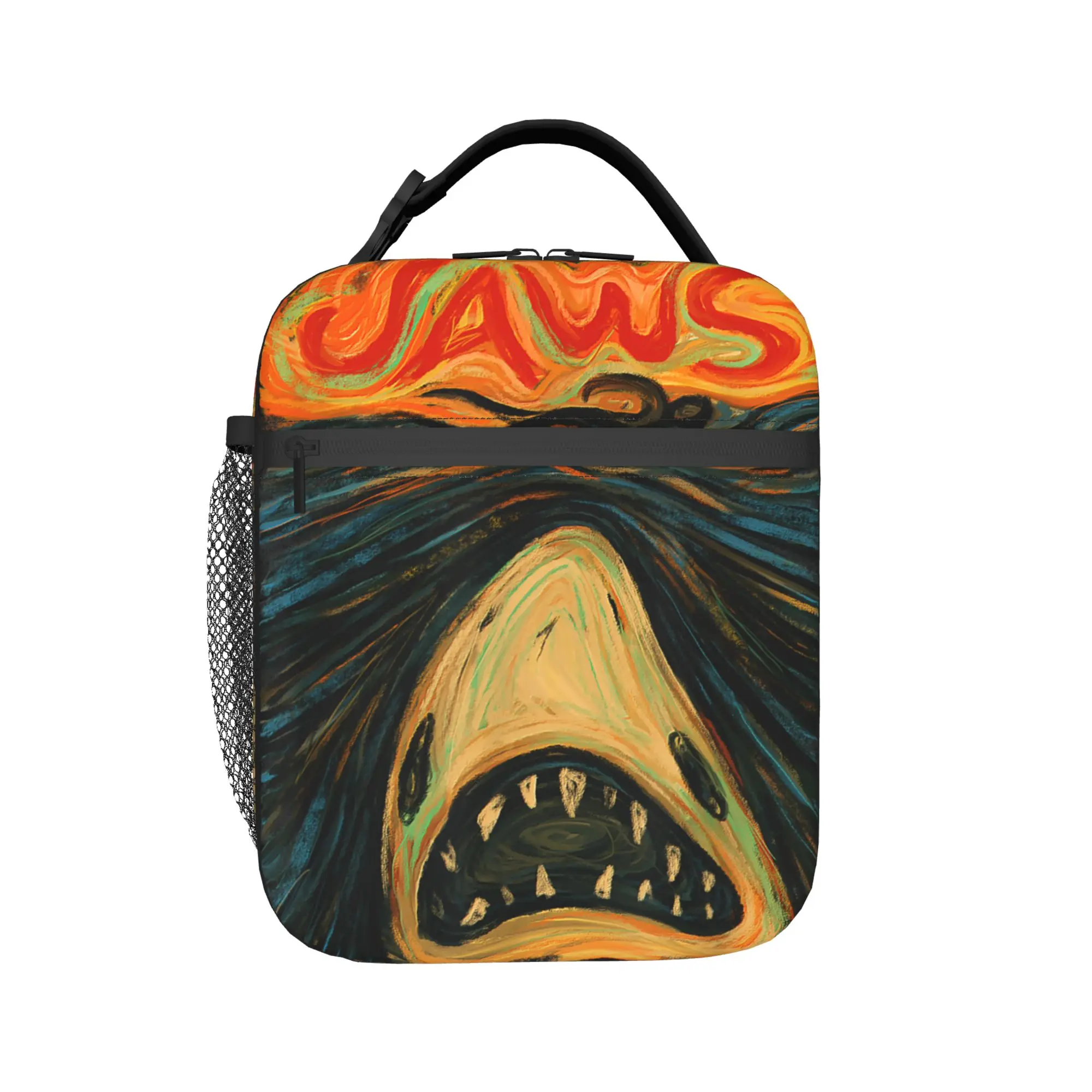 Jaws Scream Portrait Lunch Bag  School Lunch Box For Child Casual Graphic Design Thermal Lunch Bags Oxford Zipper Cooler Bag