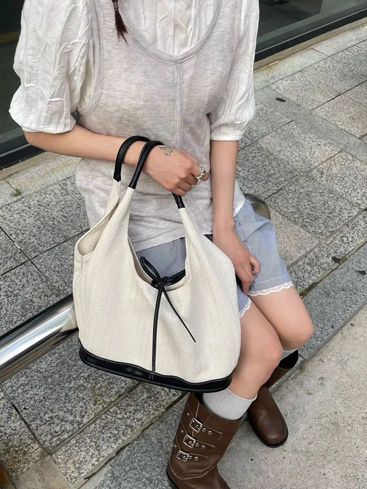 Korean Casual Canvas Tote Bags For Women Luxury Designer Handbags Large Capacity Commuter Underarm Shoulder bags bolso - Image 5