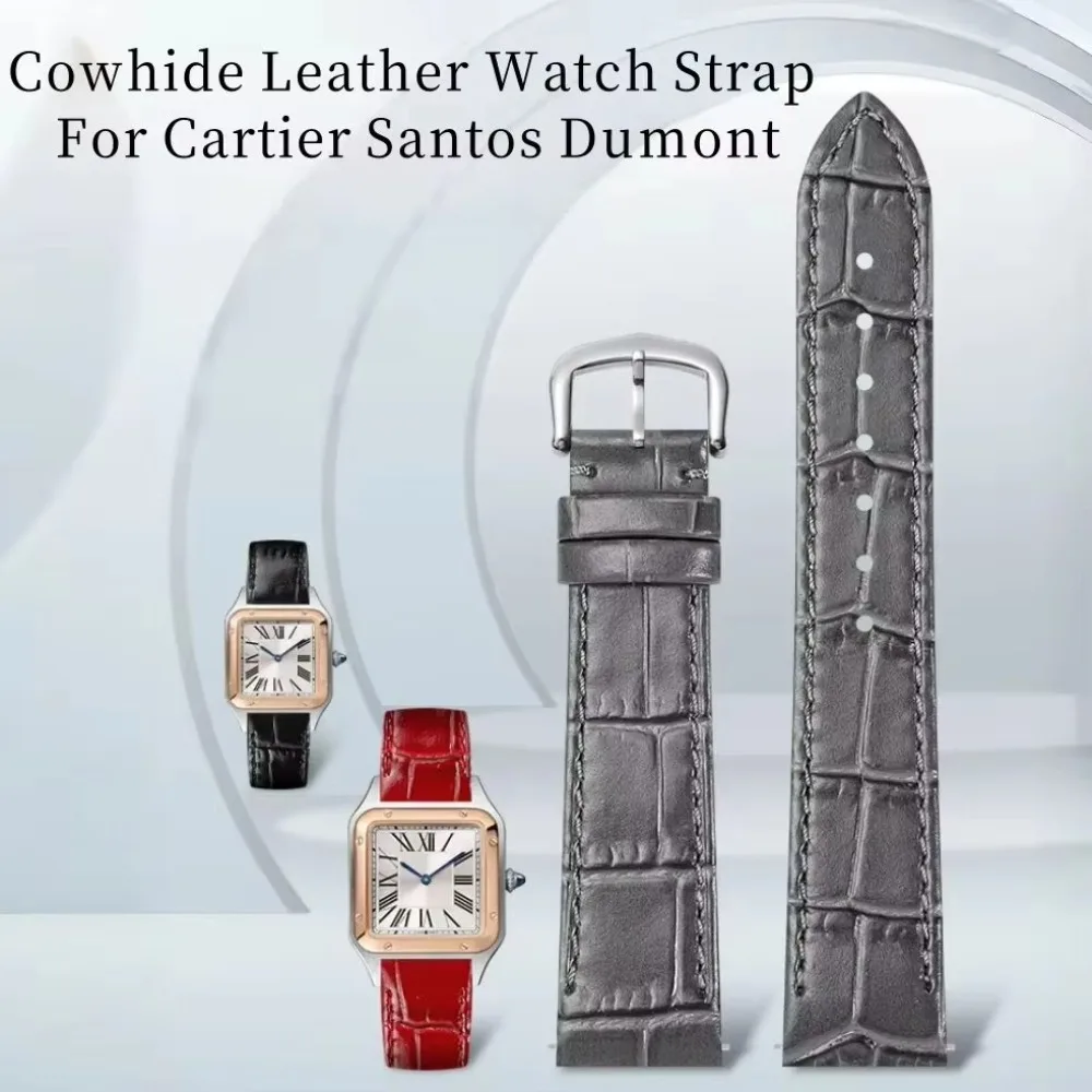 Premium Cowhide Leather Alligator Pattern Watch Band 15.5mm 17.5mm 19mm Quick Release Strap For Santos-Dumont