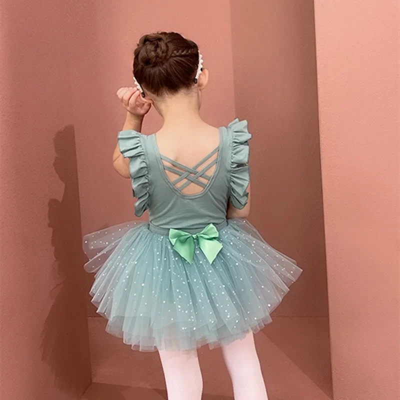 Künstlerische Skating Kinder kleider flattern Kurzarm Mädchen Ballett Trikot Korea Prinzessin Rock Bogen Knoten Trikot Ballerina neue f07