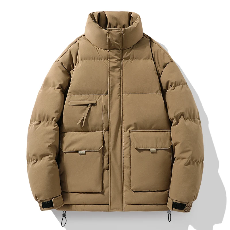 جديد عادية بلون الرجال الشتاء سترة قطن مع الوقوف طوق فضفاض سميكة القطن معطف دافئ سترة الخبز