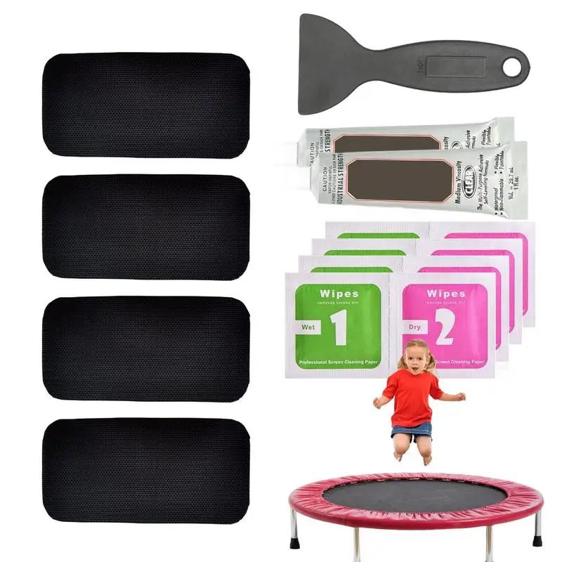 17pcs Trampoline Patch Repair Kit Rectangular Repair Patches With Glue Camping Tent Trampoline Waterproof Patch Fixing Kit Parts