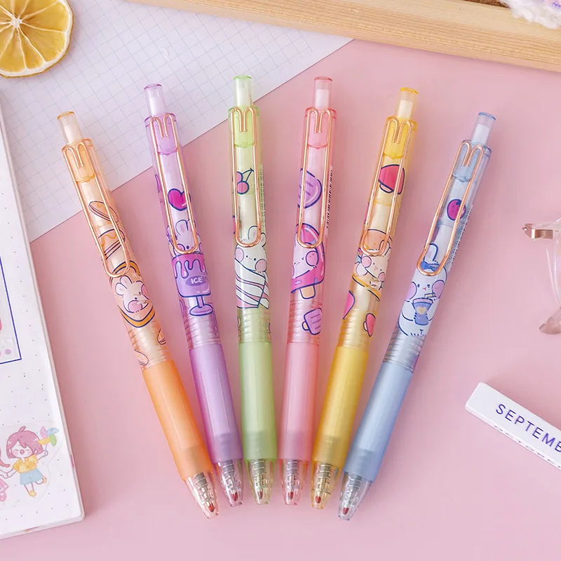 Stylo gel de presse lapin mignon, encre noire, stylos rétractables Kawaii, fournitures scolaires, écriture de bureau, cadeau de papeterie, 0.5mm, 10 pièces par lot