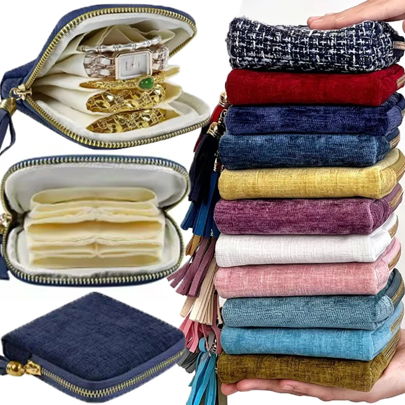 

Fringe 5-Layer Jewelry Storage Bags Velvet Jewelry Pouch for Watch Bracelet Rings Earring Crystal Portable Travel Jewelry Case