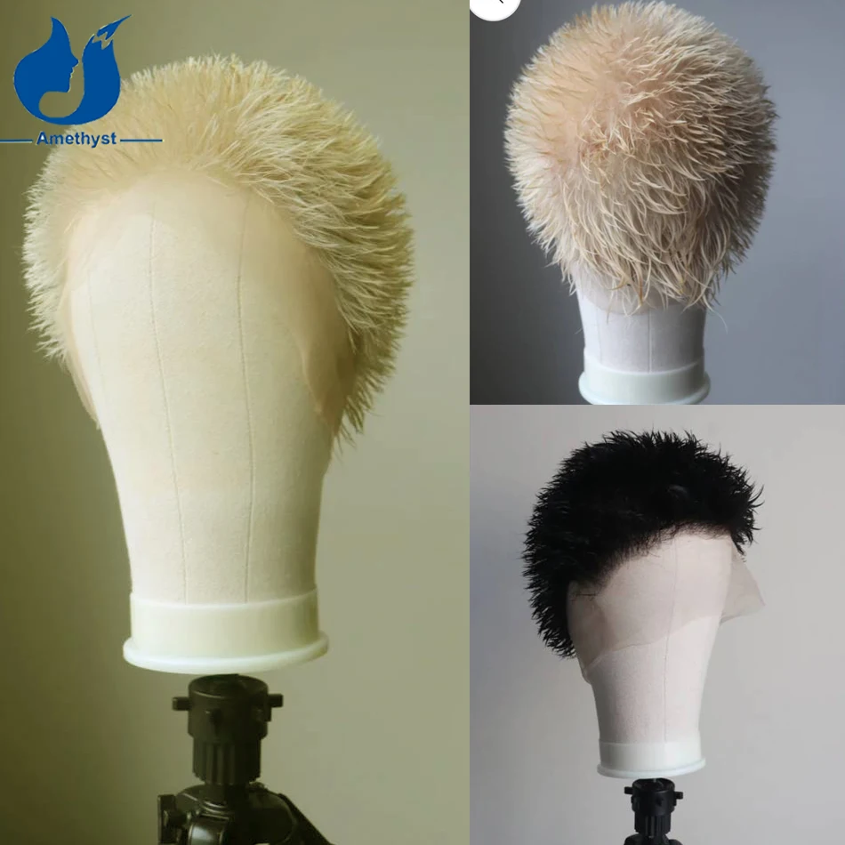 Amethyst 613 Blonde kurze Bob-Perücke für Männer, Spikey Buzzcut, Pixie-Schnitt, brasilianisches Remy-Echthaar, volle Spitze, natürliche schwarze Bleichmittel