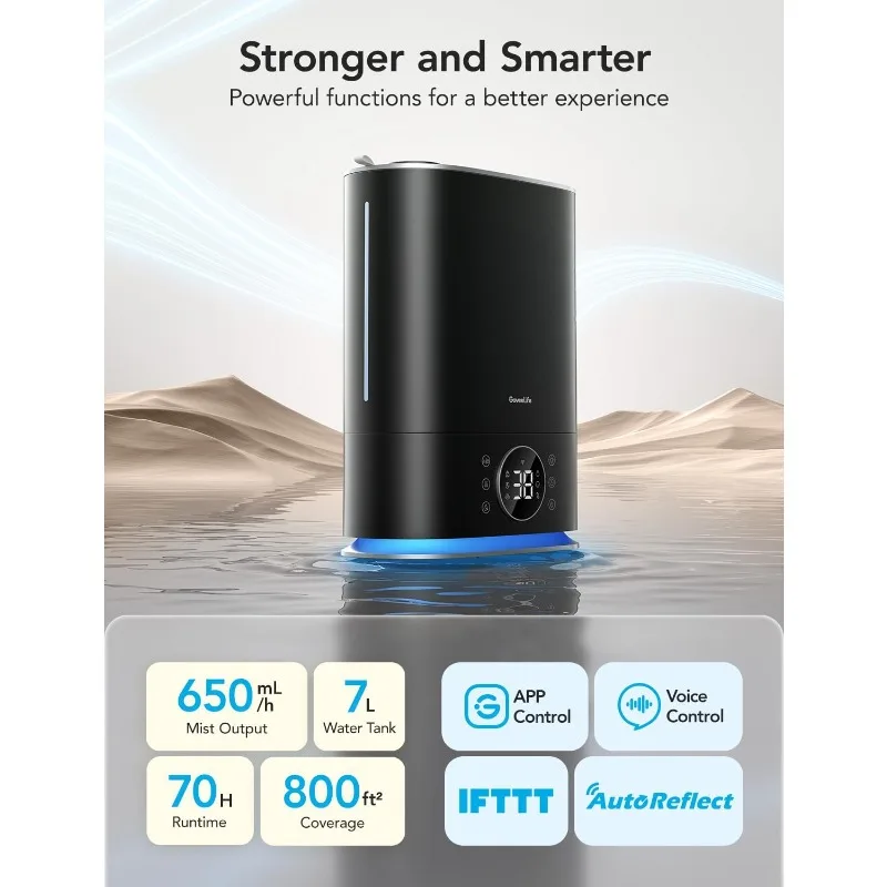 GoveeLife Smart Humidifier Max, 7L Warm and Cool Mist WiFi Humidifier for Home Bedroom, Top Fill Humidifiers 70H