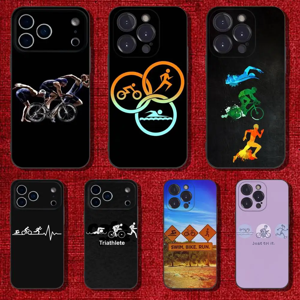 

triathlon Phone Case For iPhone 6,17,16,15,14,13,12,11 Plus,Pro Max,XS,X,XR,SE,Mini,8,7,Soft Silicone Black Cover