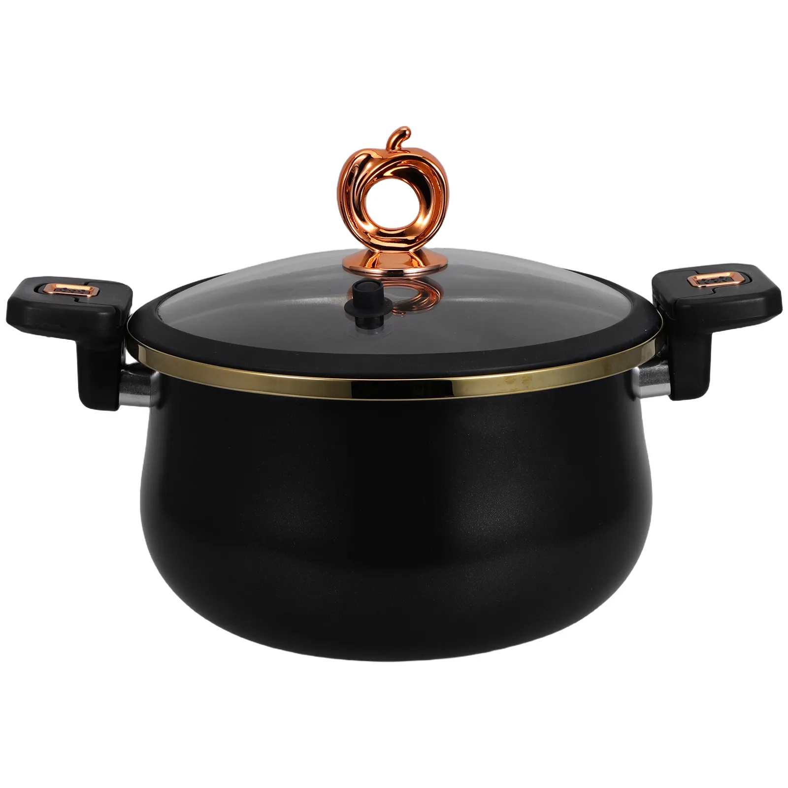 Non Stick Micro Pressure Cooker Enamel Stew Pot 5L Explosion Proof Lock Handles Heat Resistant Glass Lid Induction Gas Stove