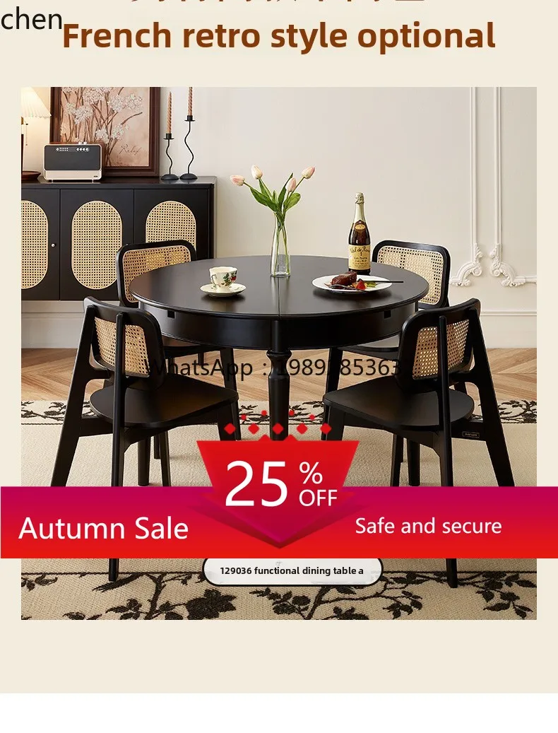 

antique retractable dining table solid wood feet new living room household small apartment round eating table