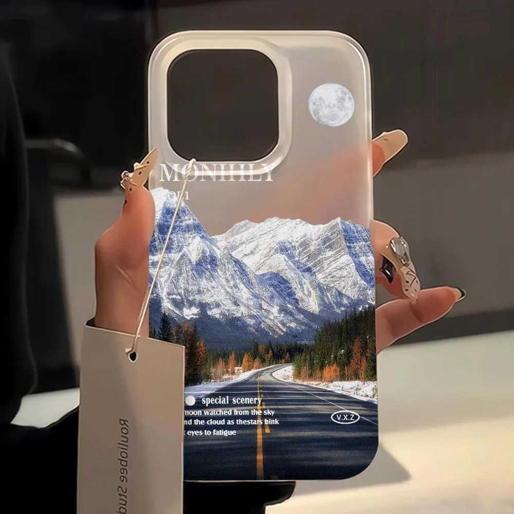 Anime Landscape Phone Case For iPhone 11 14 16 15 Pro Max 14 Plus 15Pro 13 12 Mini Cases Sunset Snow Mountain Scenery Soft Cover view 3