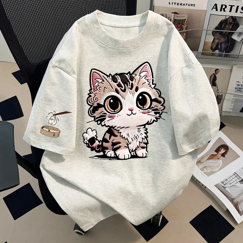 

Loose Fit Pure Cotton T-irt round Ne ort Sve Leopard Print Korean Sle Pattern Summer Casual Top for Youth