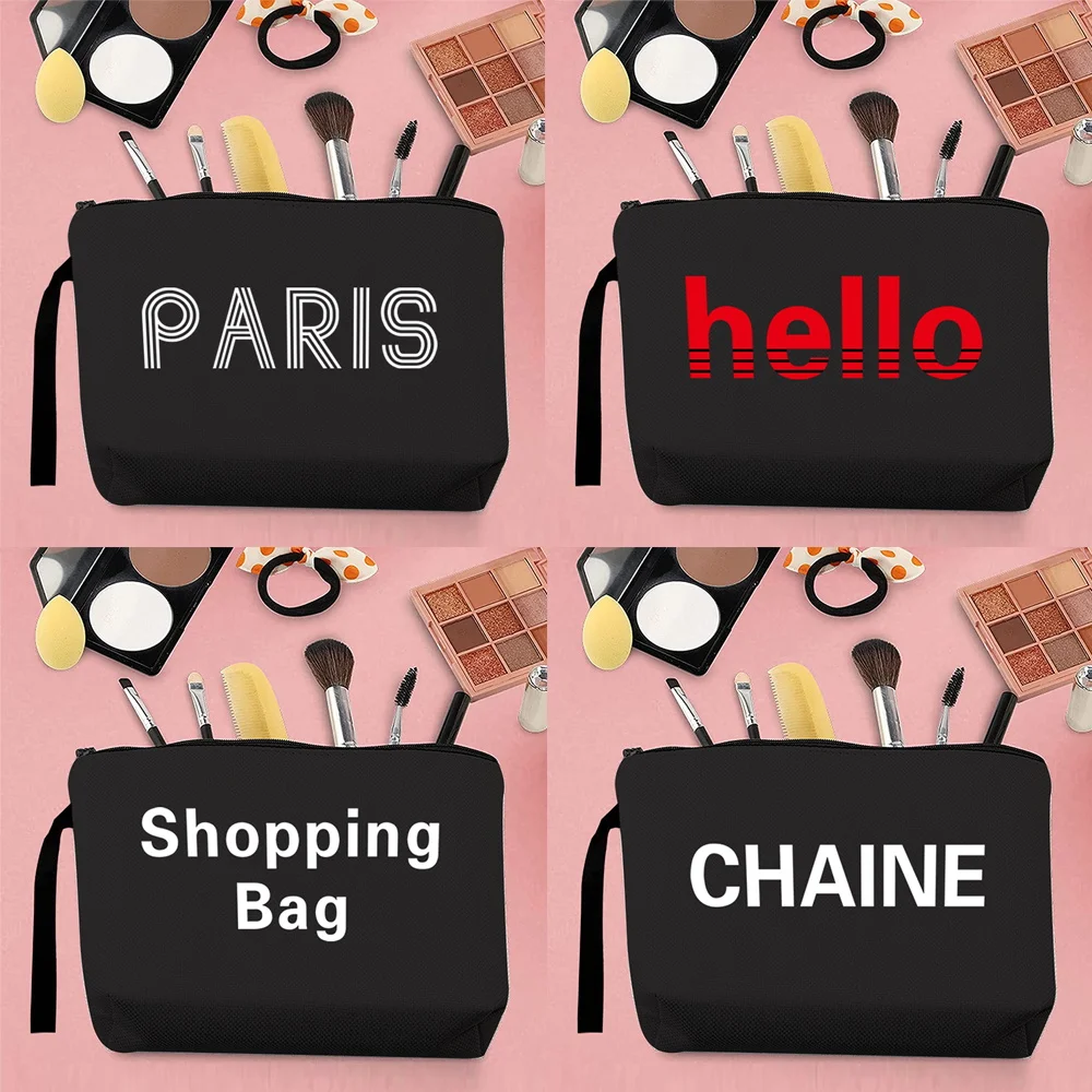 

Personalized Storage Bag Handbag Woman Coin Purse Canvas Wall Letter Pattern Print Makeup Brush Black Harajuku Pencil Case