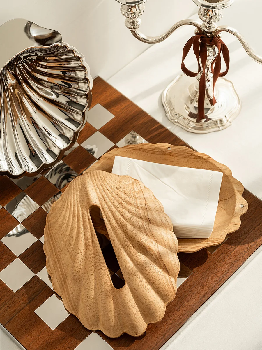 Solid Red Oak Scallop Tissue  Box, Handcrafted Wooden Shell Napkin Box, Coastal Tissue Dispenser for Table Decor, Unique  Gift