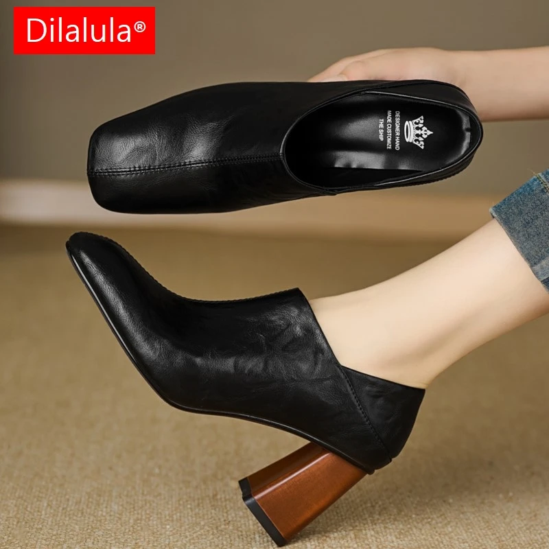 

Dilalula 2026 Newest Comfort Cow Leather women's Pumps Autumn Square Toe Soft Back Office Lady High Heels Shoes Dress Female