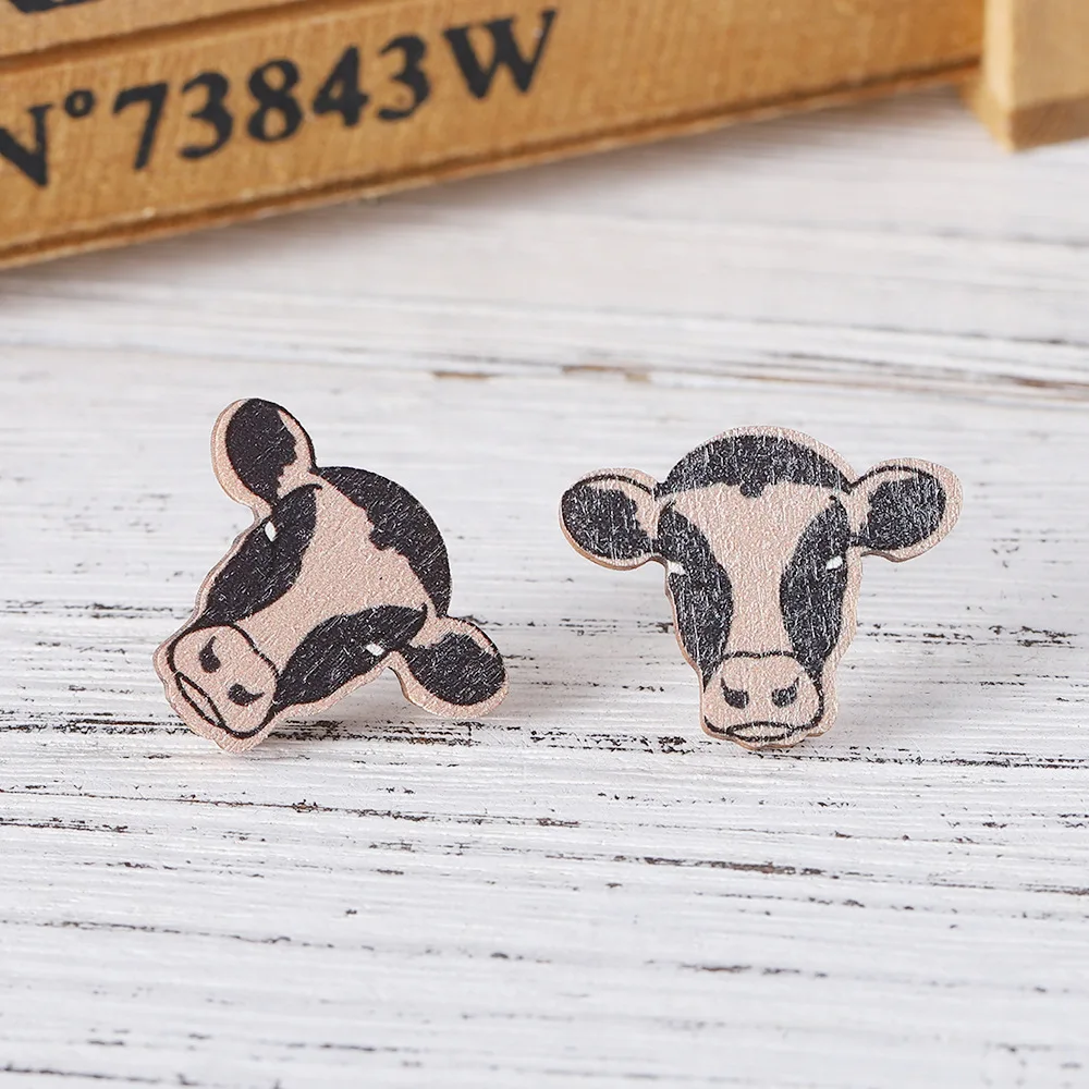 Cowgirl Cowboy Wood Western Jewelry Cow Head Wood Stud Earrings Women Wholesale Jewelry for Resale 2026 New Inspired Design