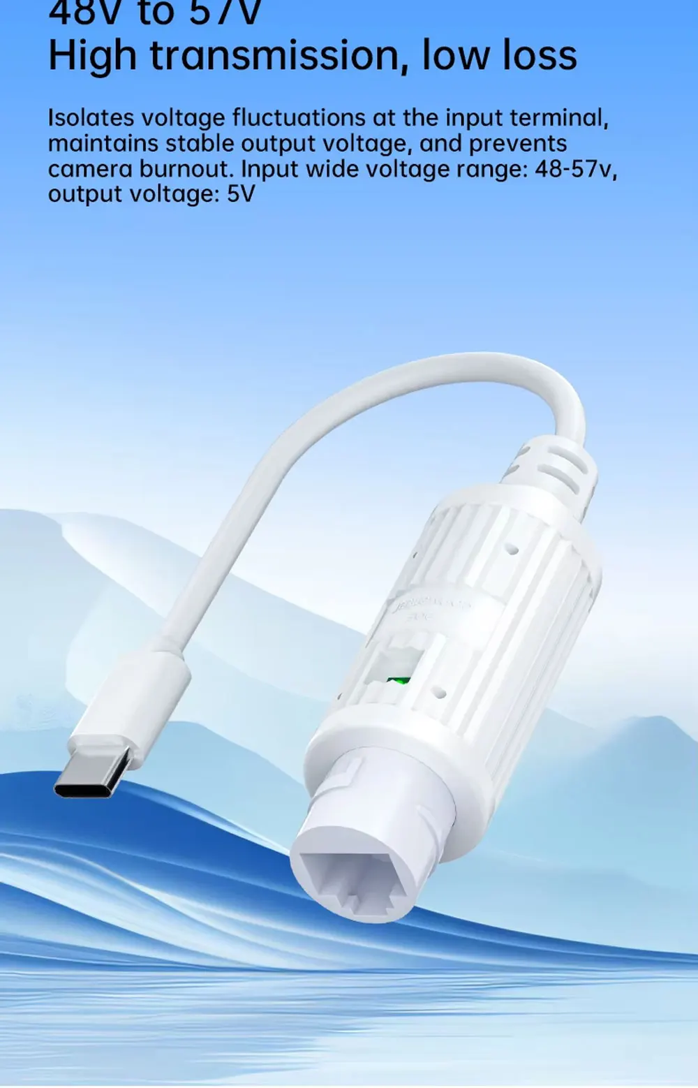 48V zu 5V Wasserdichter PoE-Konverter, RJ45-Anschluss zu Typ-C 5V/2A, IEEE802.3 AF/AT Power Over Ethernet für Typ-C Passive 5V Geräte – Detail 10