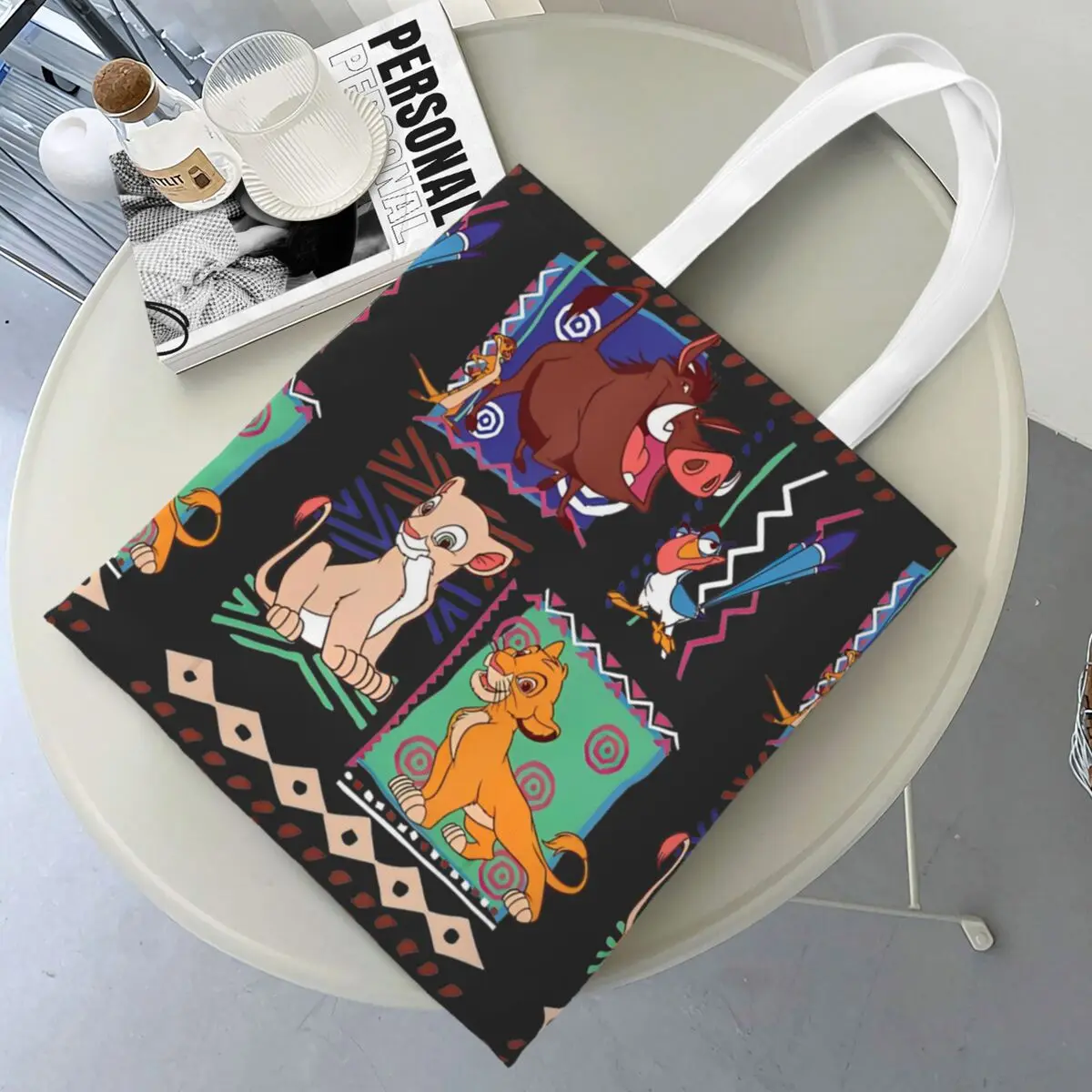 

Unisex Lion King Simba And Timon Graphic Tote Bags Canvas Grocery Bag for Student Handbags