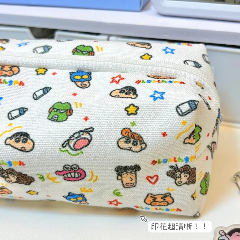 New Crayon Shin-chan Anime Cartoon Pattern Canvas Pencil Case, Creative and Cute, Big-Capacity Stationery Storage Bag for Girls