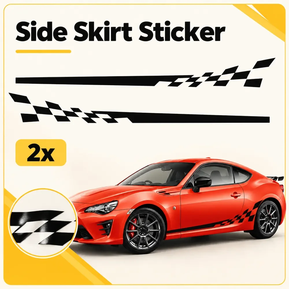Side Skirt Sticker with Racing Flag Checker 2x 78.5 inch Black Vinyl Decal UV Resistant Weatherproof Durable Auto Parts
