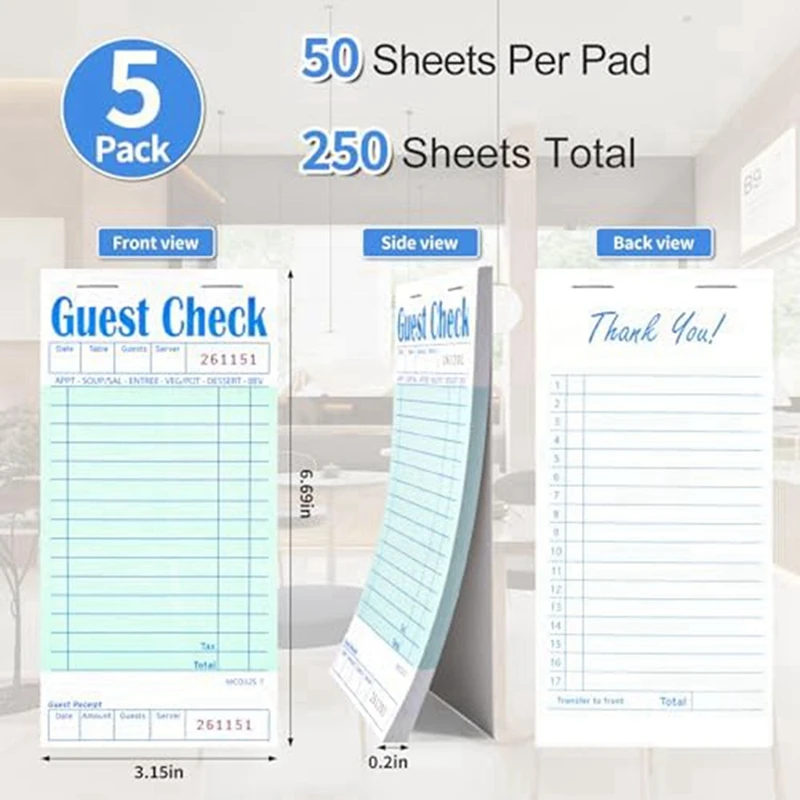 HOT SALE 10 Pack Guest Check Books, Server Note Pads For Restaurant, Green Waiter Checkbook, Restaurant Order Pad 50 Sheets/Pack