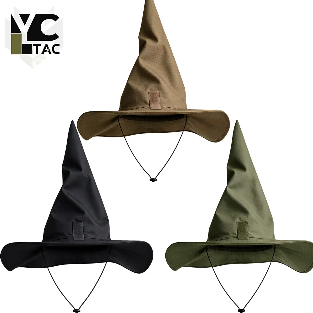 YCTAC Tactical Camouflage Wizard Hat Wide Brim Conical Magic Hat Hunting Halloween Cosplay Costume Accessories Props