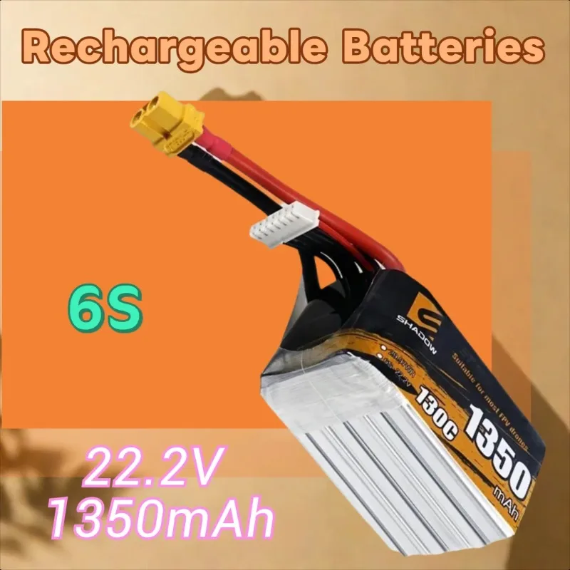 

22.2V 1350mAh 6S 130C Rechargeable LiPo Battery for RC Helicopter Quadcopter FPV Racing Drone Batteries