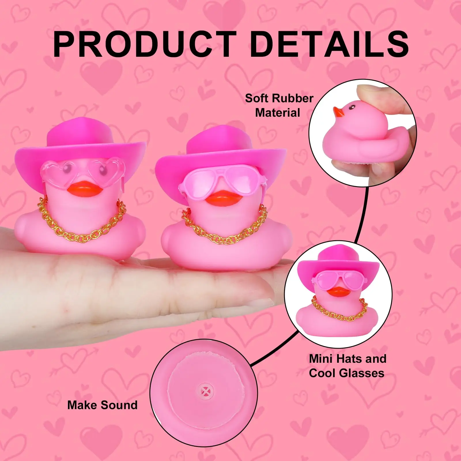 12/24/48PCS Valentine  Mini Rubber Ducks Pink with Cow-boy  Jeep Ducks for Ducking,Party Favors,Dashbaord Decoration