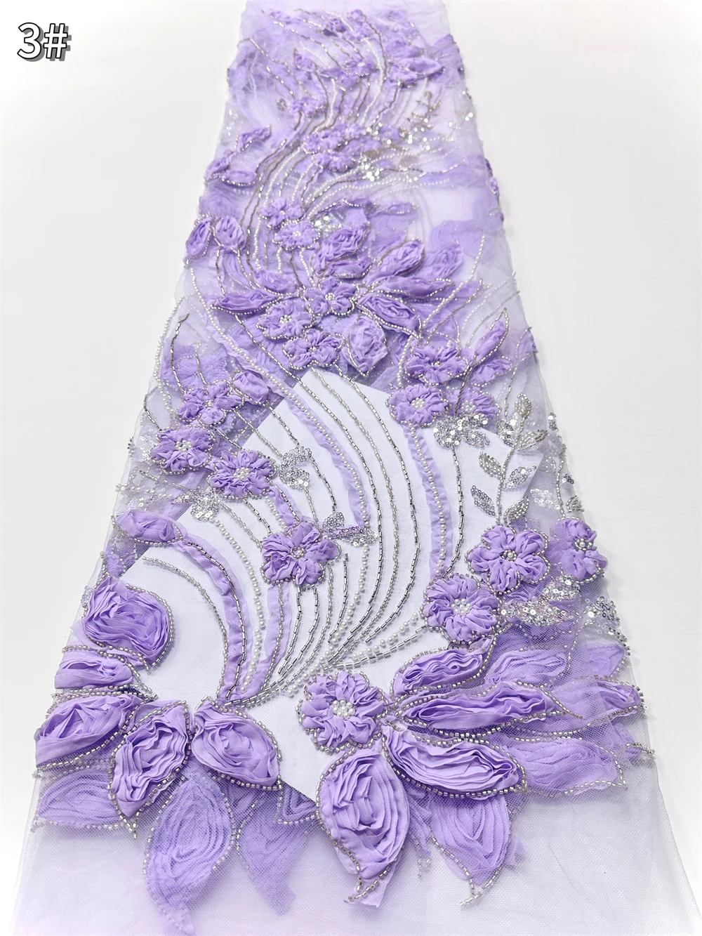 

Wholesale High Quality African 3D Flower Embroidered Lace Fabrics Beads French Fabric Sequins Tulle Lace Nigerian Wedding Dress