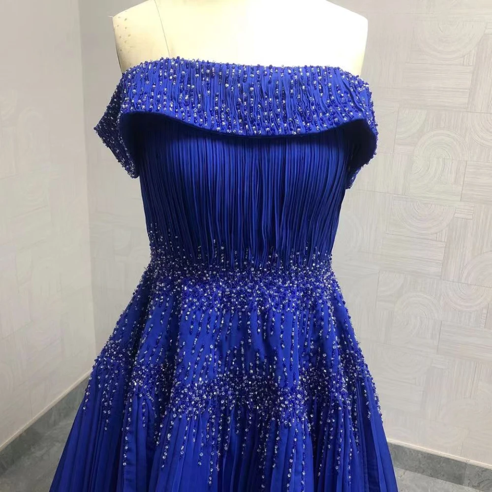 

Luxury Beads Evening Dresses for Women Fashion Strapless Draped A-Line Gowns Elegant Ankle Length Prom Party Dresses 2024