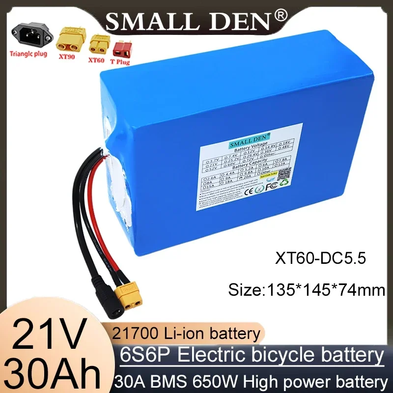 New 21700 21V-24V 6S6P Lithium ion Battery 21V 30Ah Rechargeable Battery Pack Suitable for Electric Bicycles and Scooters