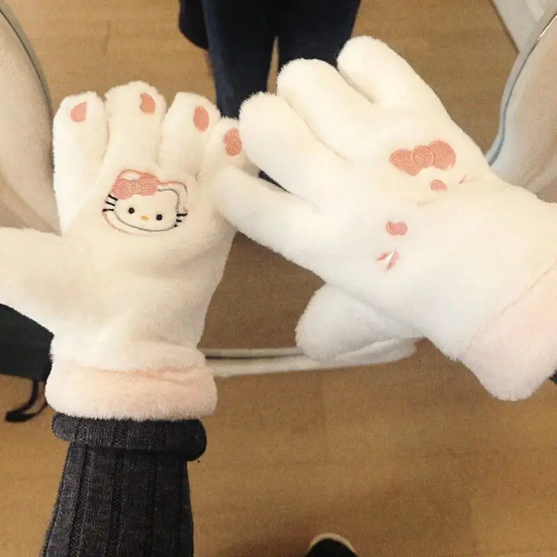 

Теплые зимние перчатки Sanrio Hello Kitty с мультяшным дизайном, для студентов, для активного отдыха, велоспорта, защиты от холода