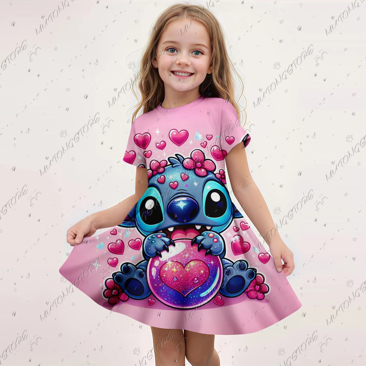 

2023 летнее платье с короткими рукавами для девочек, милая детская юбка с 3d принтом, модная трендовая одежда для выступлений, дышащая повседневная одежда