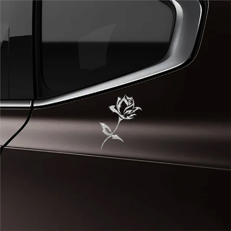 Sparkling Rose Stickers Waterproof For Windows Makeup Mirrors Bedroom Door Laptop Decoration Self-adhesive Vinyl Car Decals