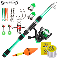 Sougayilang Telescopic Fishing Rod and Reel Set Portable Fiberglass Rod and 5.2:1Gear Ratio Reel with Fishing Hook Lure Line Kit