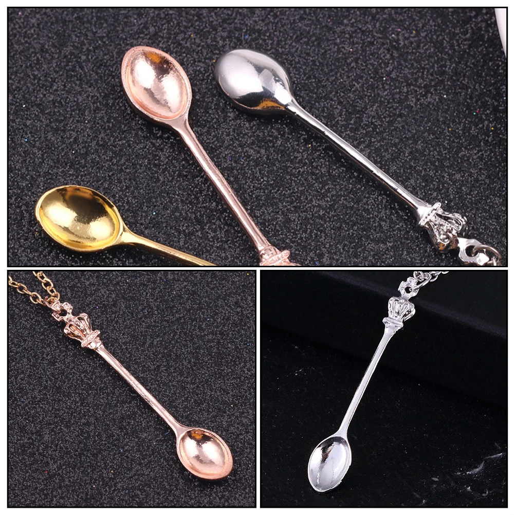 3 Pcs Fashion Crown Tea Spoon Necklace Miss Necklaces Bike for Women Trendy Alloy Pendant Chain Hip-hop Clavicle