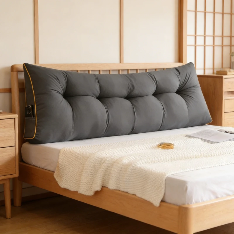 1pc Triangular Headboard Pillow Daybed Wedge Pillow with Side Pockets,Bolster Backrest Support Cushion for Twin/Queen/King Beds