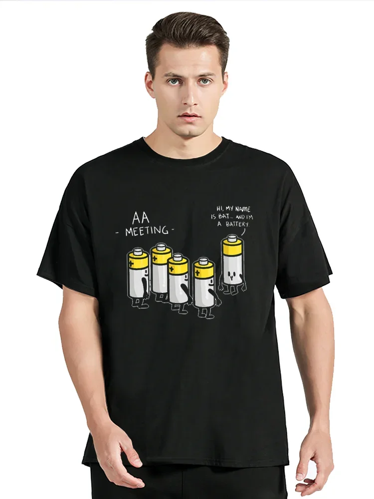 AA Battery Meeting Funny Alcohol Gifts Ideas T Shirt Summer Style Graphic Cotton Streetwear Short Sleeve T-shirt Men Clothing