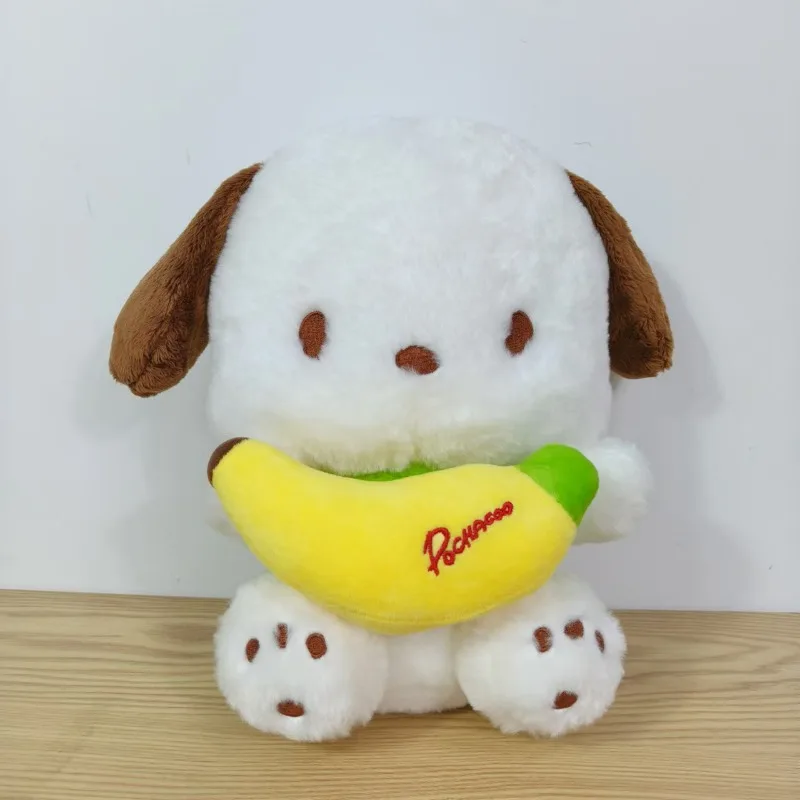 Sanrio encantador Pochacco Jiaoli colección estilo plátano sentado suave muñeco de peluche almohada Cusion regalo de cumpleaños para niños