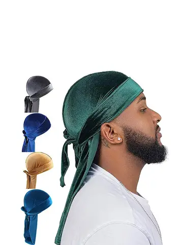 New Unisex Velvet Durags Bandana Turban Hat Men Women Breathable Long Tail Pirate Hats Cap Hip Hop Headband