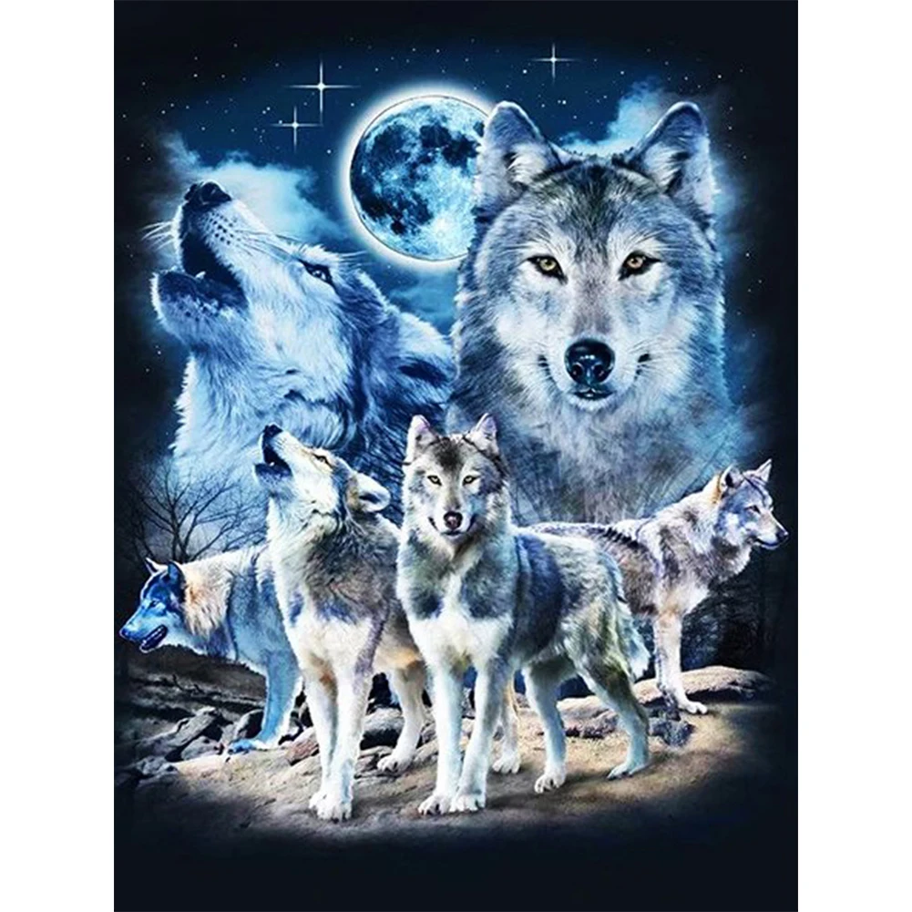 5D DIY Diamond Drawing Kits Wolf Pattern Full Round Drill Art Mosaic Rhinestone Picture Home Bedroom Decoration